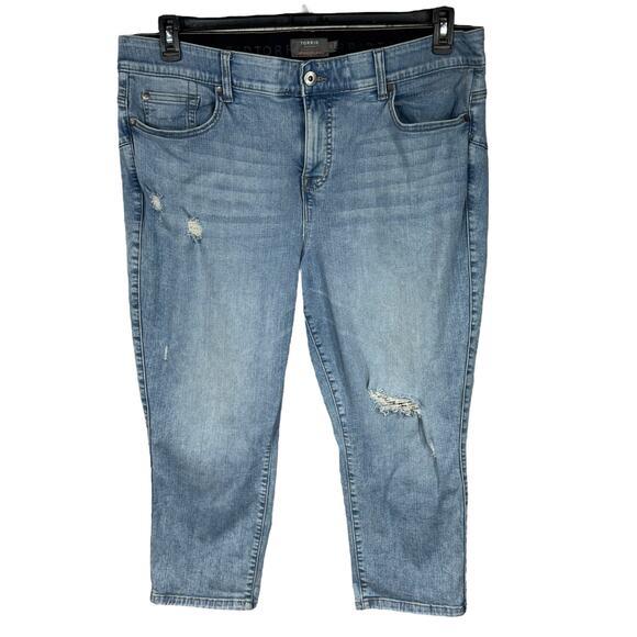 Torrid SZ 22 Crop Bombshell Skinny Jeans Stretch Hi-Rise Distressed Zip-Fly Blue - Picture 1 of 9